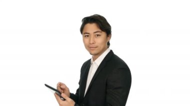 Dijital tablet ile cazip iş adamı