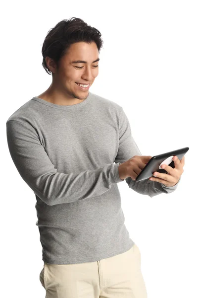 Happy man with digital reader — Stock Photo, Image