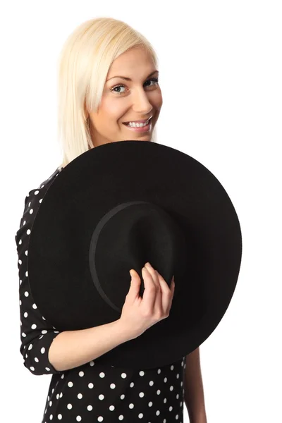Rozkošná žena s kloboukem — Stock fotografie