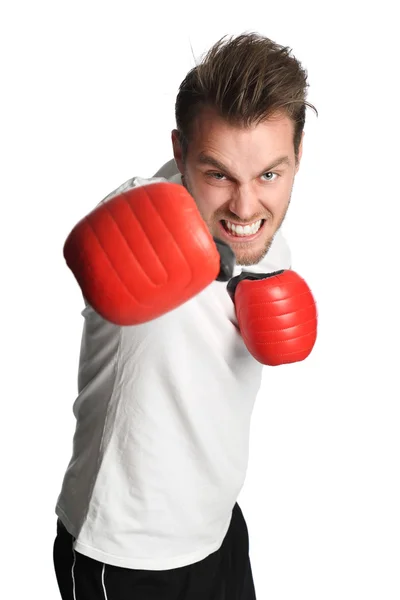 Boxe homem com luvas vermelhas — Fotografia de Stock