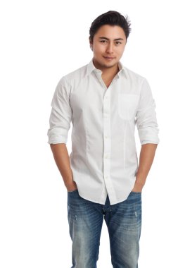 Çekici bir yalnız adam beyaz arka plan