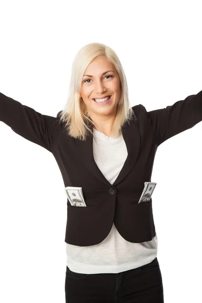 Good looking businesswoman with cash — Stock Photo, Image