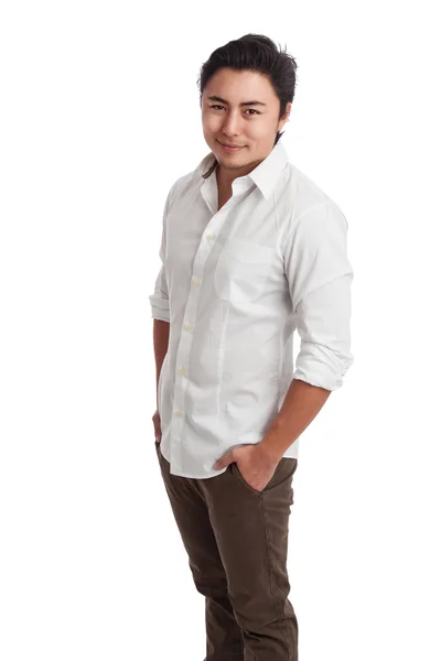 Atrakcyjny mężczyzna modny w białej koszuli — Zdjęcie stockowe