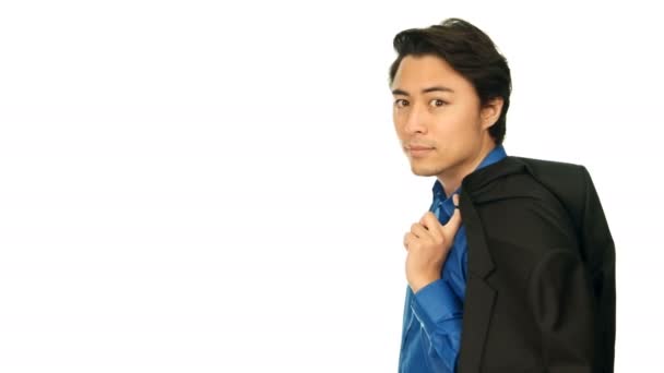 Pohledný muž v modré košili a sako — Stock video