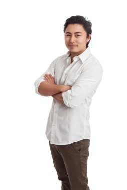 Çekici trendy erkek beyaz gömlek