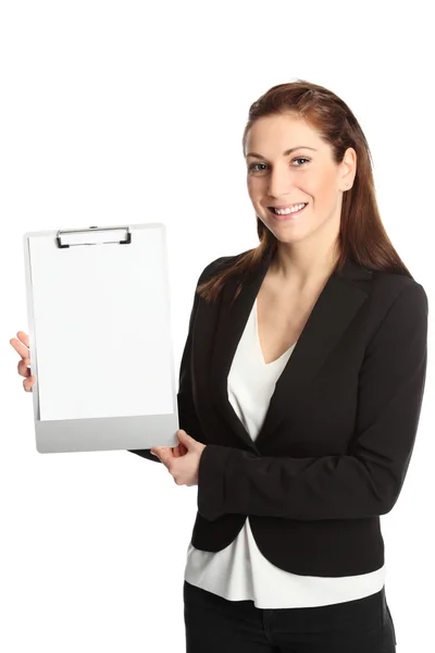 Smiling businesswoman with clipboard — Stock Photo, Image