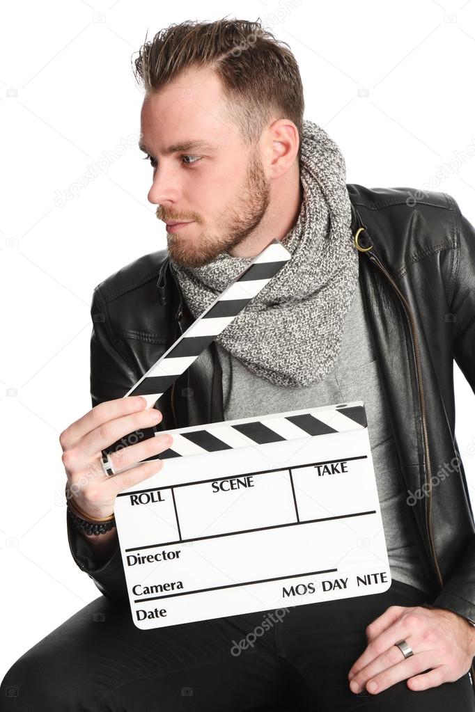 Movie worker looking away