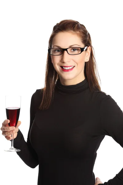 Schoonheid close-up met rode wijn glas — Stockfoto