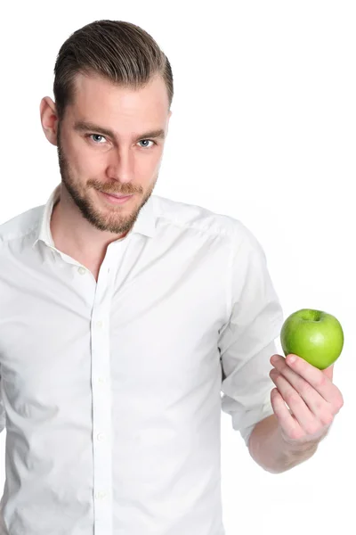 Atraktivní muž s apple — Stock fotografie