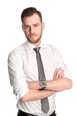 Kolları çapraz iş adamı