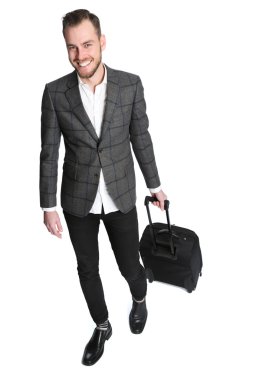 Yürüyen işadamı bir çanta çekerek