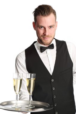 Garson onun 20s şampanya hizmet