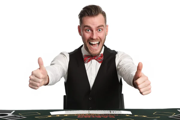 Gekke casino werknemer blackjackdealer — Stockfoto
