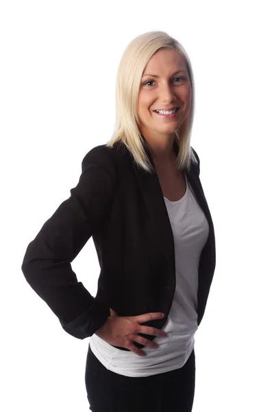 Attractive businesswoman in a black jacket and white shirt — Stockfoto