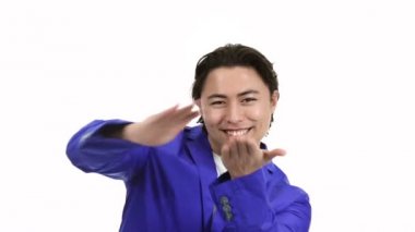 Mavi ceketli çekici iş adamı