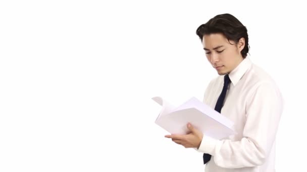 Businessman with blank brochure — Stock Video