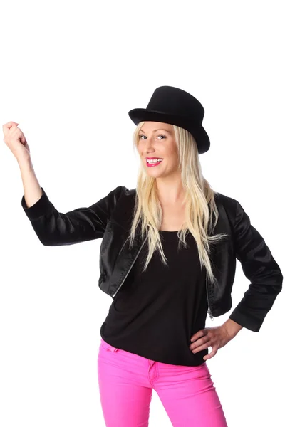 Attractive woman standing in tophat — Stock Photo, Image