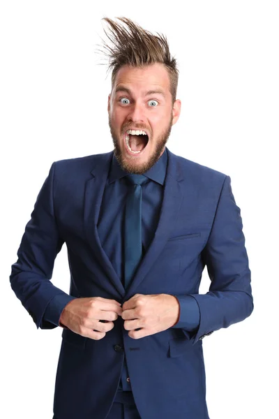 Crazy affärsman i kostym — Stockfoto