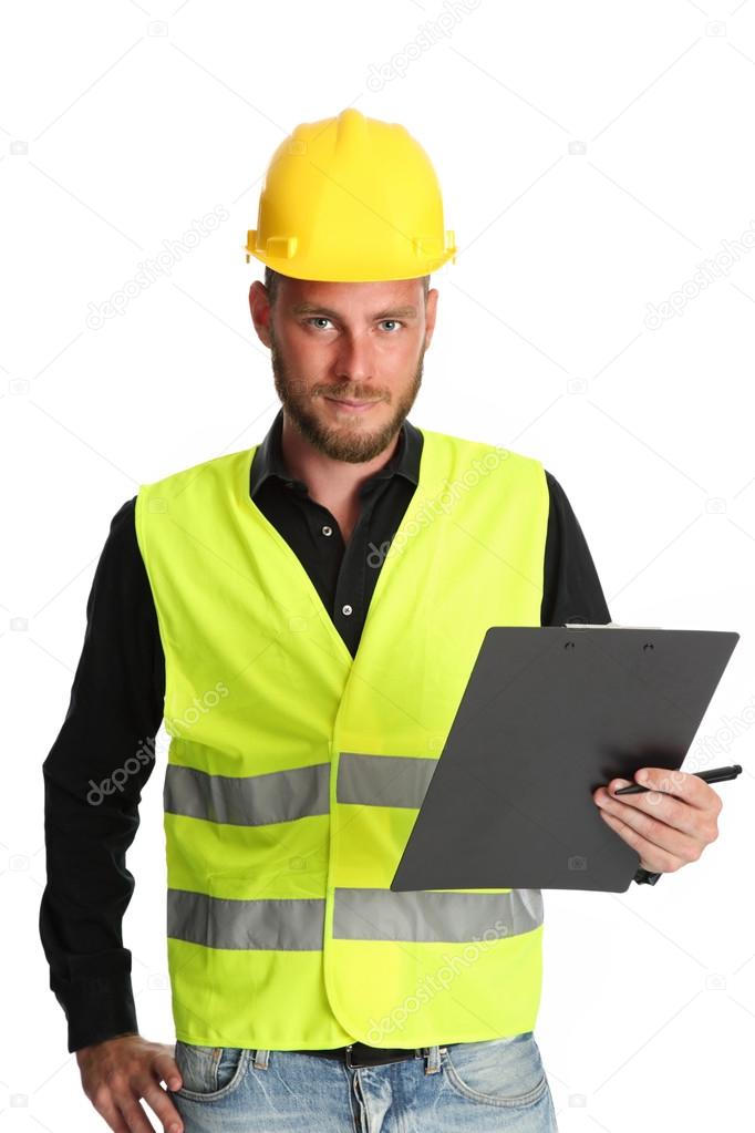 Construction worker with clipboard