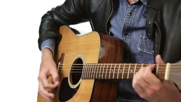 Mature adult with acoustic guitar — Stock Video