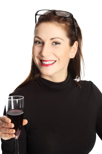 Donna attraente con bicchiere di vino — Foto Stock