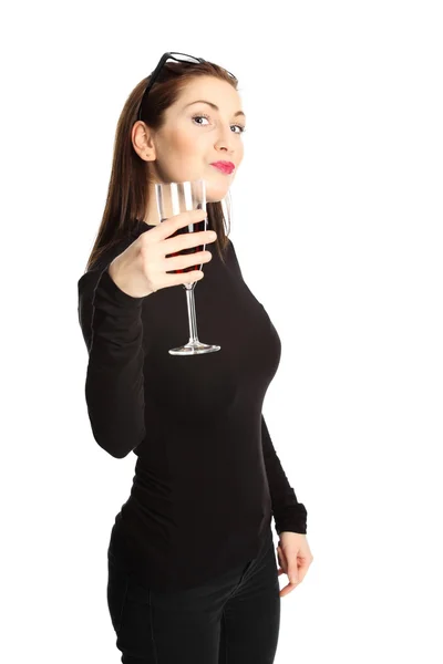 Mujer atractiva con copa de vino — Foto de Stock