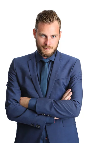 Affärsman i en blå kostym och slips — Stockfoto