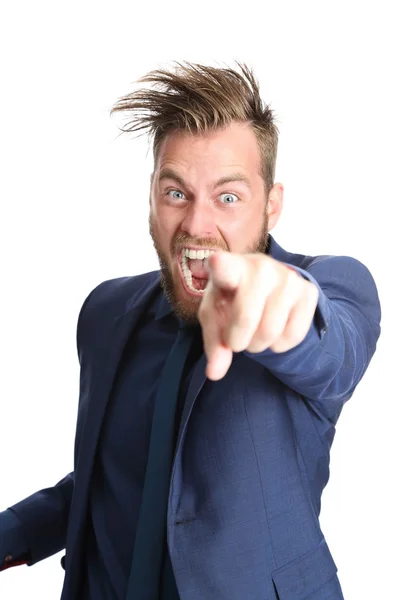 Gritando homem de negócios em um terno azul — Fotografia de Stock