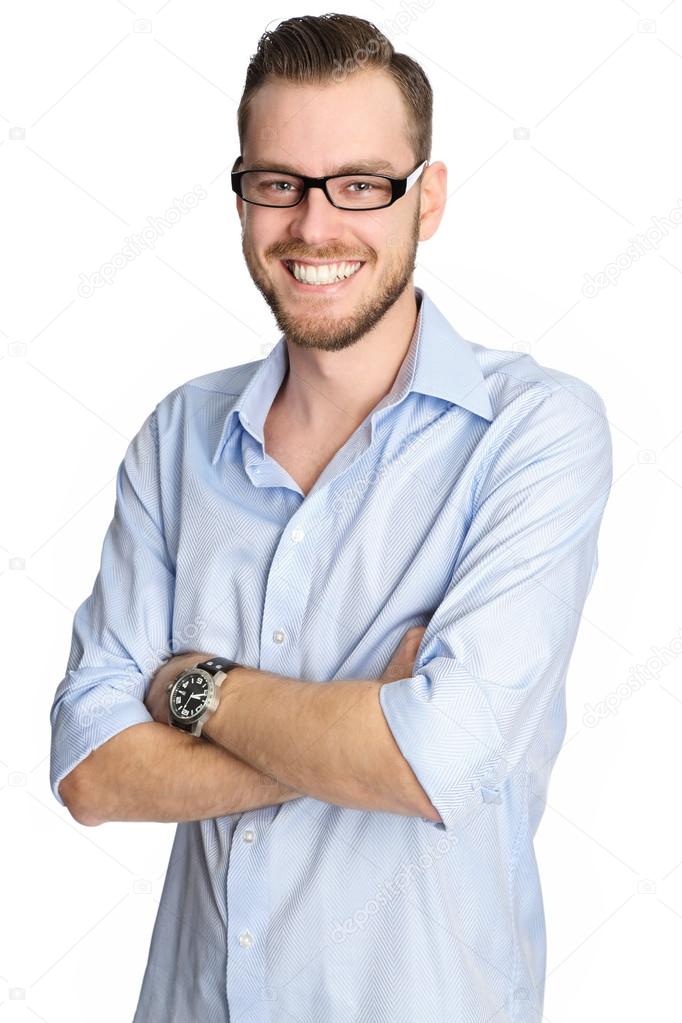 Attractive man in blue shirt