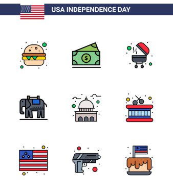 Beyaz için 9 ABD Günü Simgesi Amerikan Sembolleri Bağımsızlık Günü İşaretleri; simge; bbq; ev; ABD Düzenlenebilir ABD Vector Design Elements