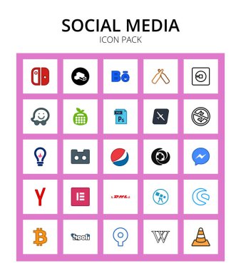 25 Sosyal İşaret ve Sembol Medapp, Avam, waze, yaratıcı, photoshop Düzenlenebilir Vektör Tasarımı Elemanları