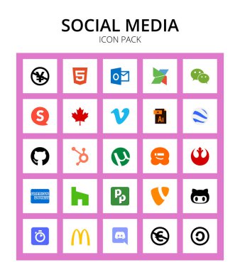 25 Sosyal simge github, adobe, speakap, illüstratör, vimeo Düzenlenebilir Vektör Tasarım Elemanları