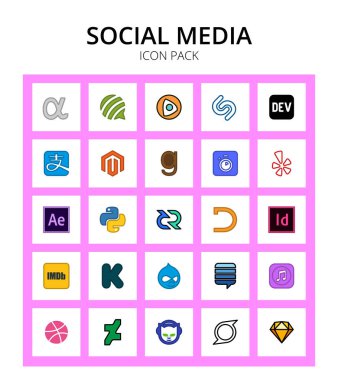 Set of 25 Social Logo adobe, dyalog, algolia, decred, adobe Editable Vector Design Elements clipart