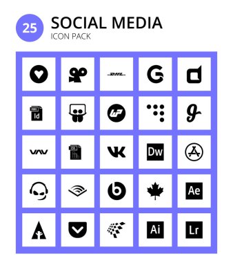 Sosyal Ortam 25 simgeleri vk, style, slideshare, dosya tipi, vnv Düzenlenebilir Vektör Tasarım Elemanları