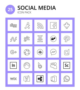 25 Sosyal İşaret ve Semboller ortak alanı, picasa, git, artı, yol Düzenlenebilir Vektör Tasarım Elemanları