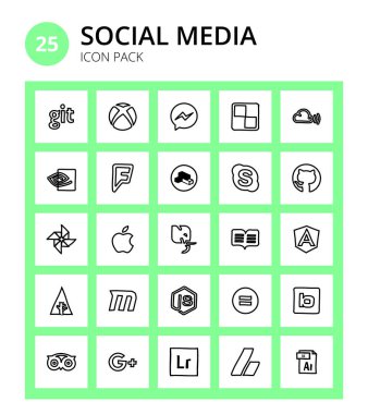 Sosyal Medya 25 simgeleri açısal, masaprofesyoneli, yaratıcı, elma, github Düzenlenebilir Vektör Tasarım Elemanları