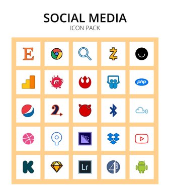 25 Sosyal medya kodlayıcı, dribbble, slideshare, mix cloud, freebsd Düzenlenebilir Vektör Tasarım Elemanları