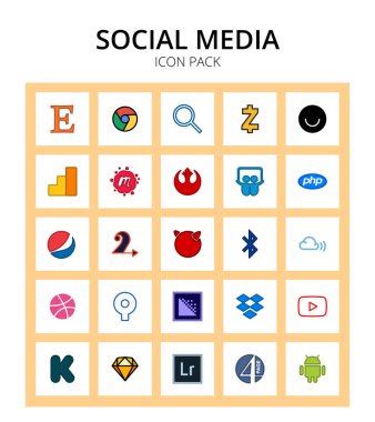 25 Social Media media encoder, dribbble, slideshare, mixcloud, freebsd Editable Vector Design Elements clipart