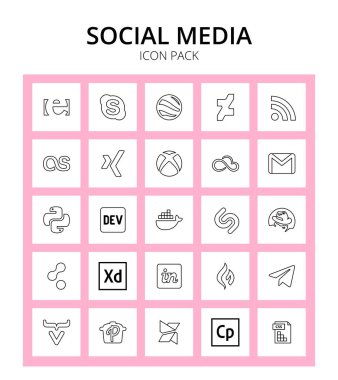 25 Sosyal İşaret ve Sembol, Bulut Ustası, Skyatlas, Kırmızı Şapka, Rıhtımcı Düzenleyici Vektör Tasarım Elemanları