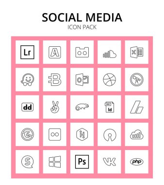 25 Sosyal simge indesign, suse, waze, angellist, wpexplorer Düzenlenebilir Vektör Tasarım Elemanları