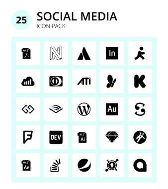 25 Sosyal Logo Kelime Bülteni Paketi, gg, Sellsy, Kickstarter, ati Düzenlenebilir Vektör Tasarım Elemanları