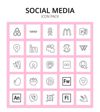 25 Sosyal Logo envato, flickr, scribd, mastodon, cüzdan Düzenlenebilir Vektör Tasarım Elemanları