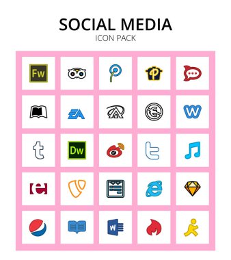 Sosyal Ortam 25 simgeleri adob, tumblr, ea, weebly, nc Düzenlenebilir Vektör Tasarım Elemanları
