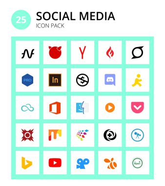 25 Sosyal Medya pencere oynatıcısı, ofis, adobe, skyatlas, düzenlenebilir vektör tasarım elementleri