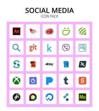 25 Sosyal Medya ebay, animasyon, git, dosya tipi, düzenlenebilir vektör tasarım elementleri
