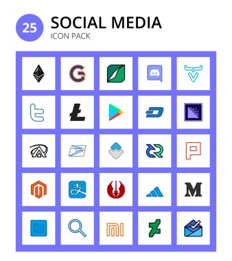 25 Sosyal Medya plurk, dalgalar, google, usps, düzenlenebilir vektör tasarım elementleri