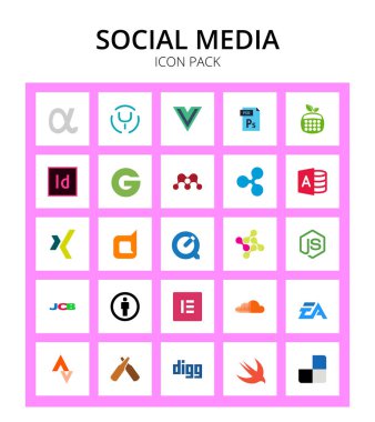 25 Sosyal Medya düğümü, Quicktime, adobe, dashcube, mikrosoft erişimi Düzenlenebilir Vektör Tasarım Elemanları