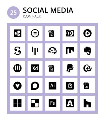 25 Sosyal Medya mizuni, mix, diners, redhat, scribd Düzenlenebilir Vektör Tasarım Elemanları