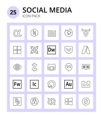 25 Sosyal Medya okumaları, alt, adobe, github, phabricator Düzenlenebilir Vektör Tasarım Elemanları