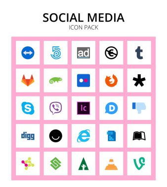 25 Sosyal simge diski, kopyalama, gitlab, viber, diaspora Düzenlenebilir Vektör Tasarım Elemanları